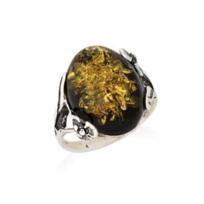 Bague ambre vert et argent