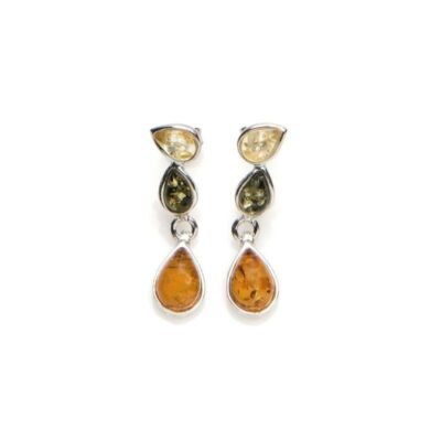 Boucles d’oreilles ambre multicolore et argent