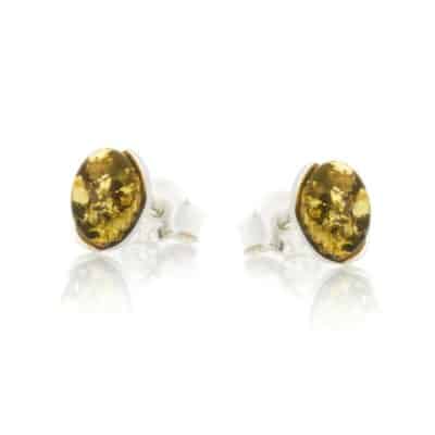 Boucles d’oreilles ambre vert et argent