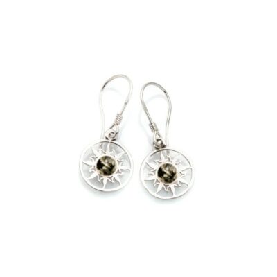 Boucles d’oreilles ambre vert et argent
