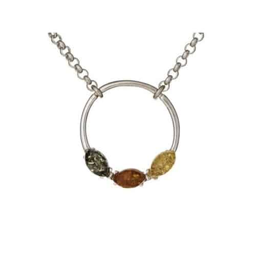 Collier ambre multicolore et argent