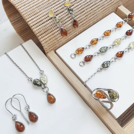 Bracelet ambre multicolore et argent – Image 2