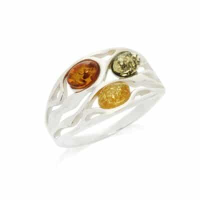 Bague ambre multicolore et argent - 54