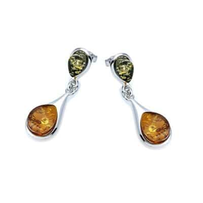 Boucles d’oreilles ambre multicolore et argent