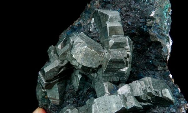 Bournonite on iridescent Sphalerite
